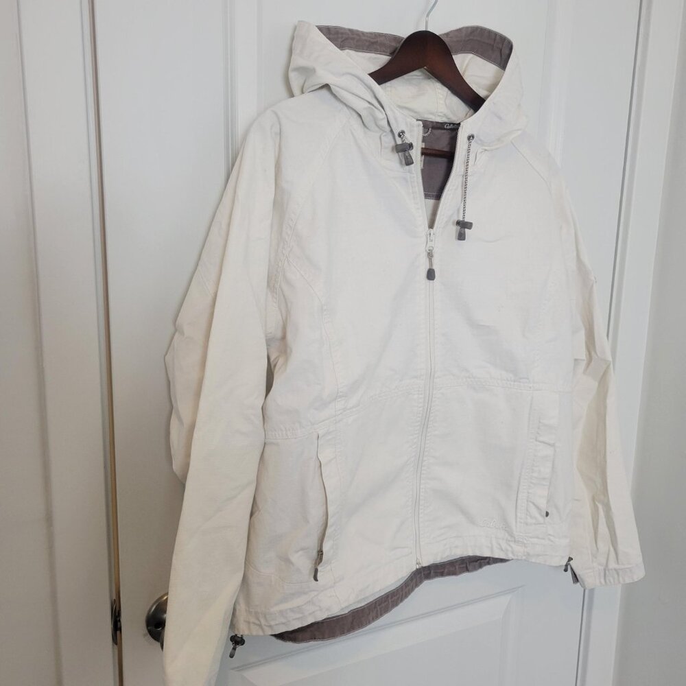Women's Cabelas Jacket Full Zip 100% Cotten Hooded Off White Sz XL Lightweight - Picture 3 of 8